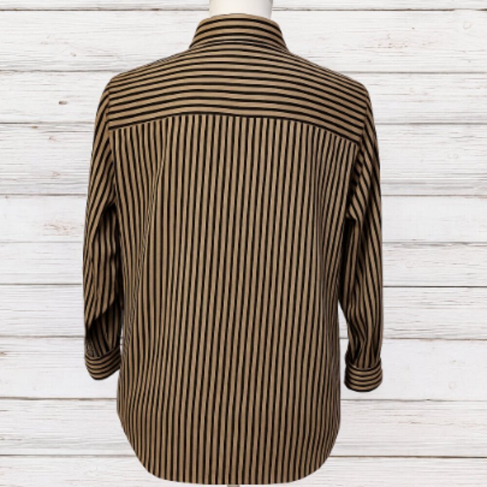 🖤🤎 Chico's Black & Tan Striped Button-Down Blouse –Wrinkle-Free - Large/Petite - Picture 3 of 4